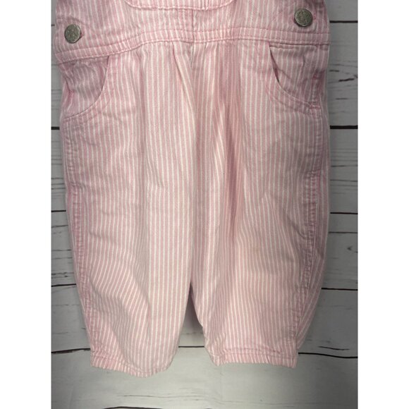 Vintage Osh Kosh Girls Pink & White Striped Overalls Size 12m - Picture 5 of 7